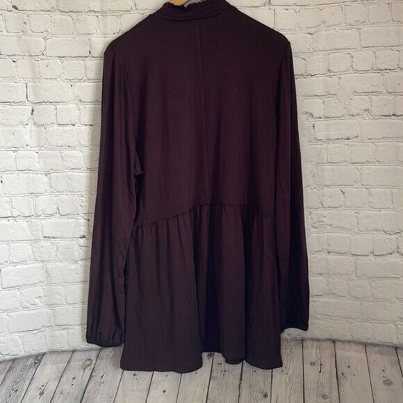 Lane Bryant Women’s Chocolate Plum Smock Neck Long Sleeve Shirt size 18/20 - Picture 4 of 5